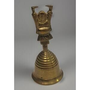 4" VTG Brass Happy Buddha Altar Bell Dinner Religion Buddhism Ritual Meditation
